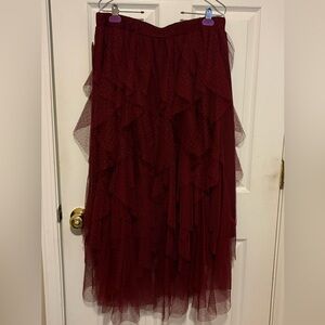 NEW ARULA Wine Layered Dot-Tulle Skirt 2X